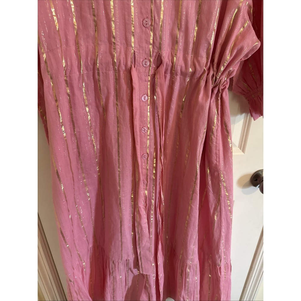 Holly Shae Design Catherine Pink & Gold Button Front Belted Dress L/XL NWT - Picture 3 of 7